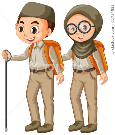 Boy and girl in scout uniform on white background Boy and girl in scout uniform on white background 61734082