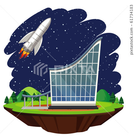 Scene with spaceship flying in the sky - Stock Illustration [61734183 ...
