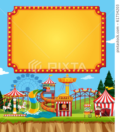 Circus scene with sign template in the sky Circus scene with sign template in the sky 61734203