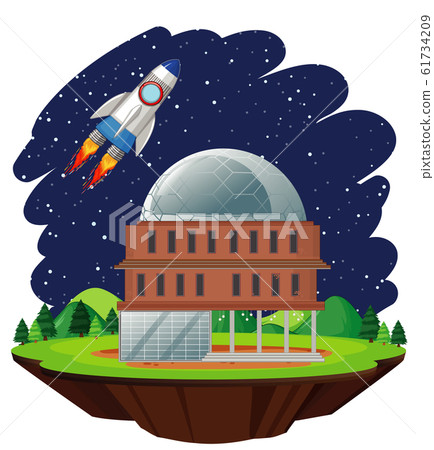 Scene with spaceship flying in the sky Scene with spaceship flying in the sky 61734209