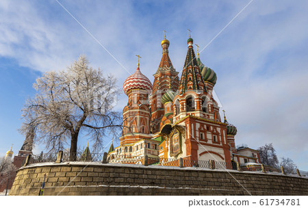 Saint Basil cathedral ( Temple of Basil the Blessed) and Christmas (New Year holidays) decoration, Red Square, Moscow, Russia 61734781