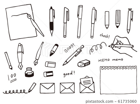 Set of hand-drawn style illustrations of stationery (writing instruments) Set of hand-drawn style illustrations of stationery (writing instruments) 61735060