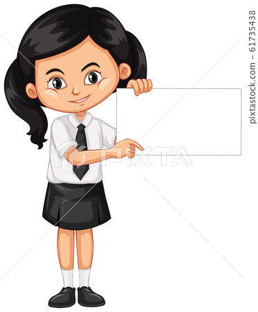 One happy girl with blank sign 61735438