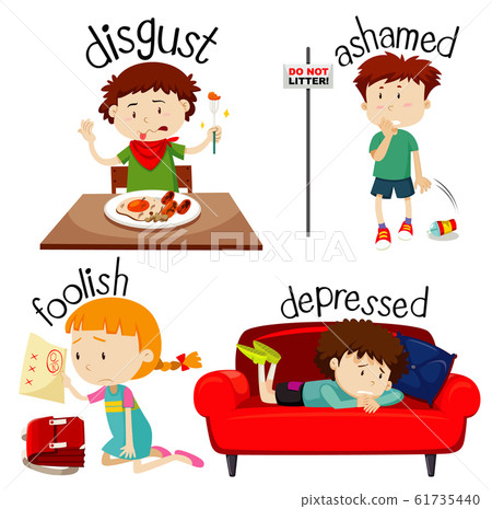 Set of children expressing feelings with adjective 61735440