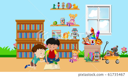 Scene with two boys playing in the room 61735467