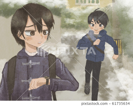 A boy rushing late to meet with a friend 61735634