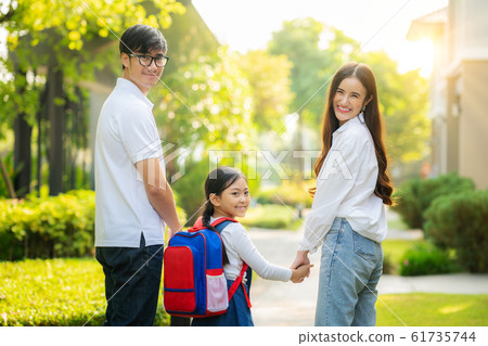 Asian family go to school together 61735744