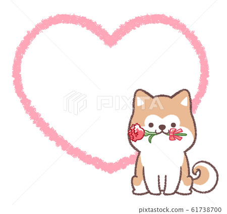 Mothers day akita inu heart line drawing frame - Stock Illustration