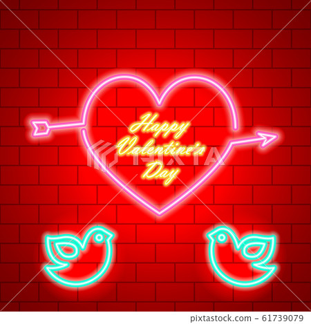 Happy Valentines Day. Neon Glowing Text. 61739079