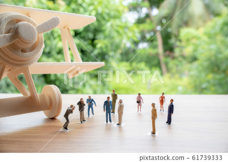 Retro wooden airplane toy with miniature 61739333