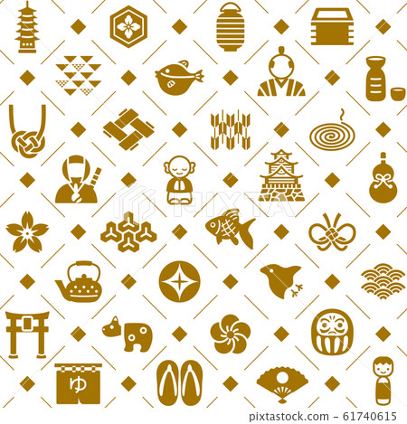 無縫圖案日本圖標背景素材 61740615