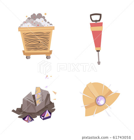 Mining mineral color icons set. Mining mineral color icons set. Trolley, minerals and tool. Vector illustration Mining mineral color icons set. Mining mineral color icons set. Trolley, minerals and tool. Vector illustration 61743058
