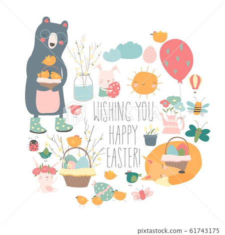 Cute cartoon animals with Easter theme. Happy Easter 61743175