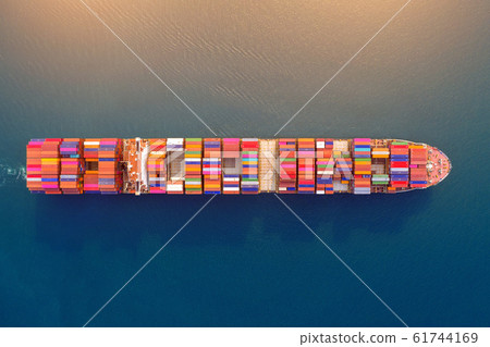 Aerial view of container cargo ship in sea. 61744169