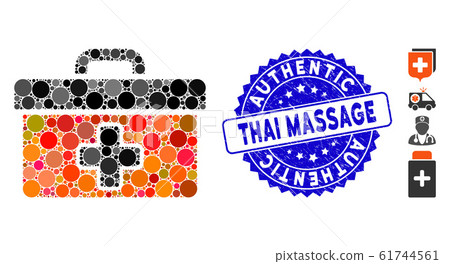 Collage First Aid Toolbox Icon with Scratched Authentic Thai Massage Stamp 61744561