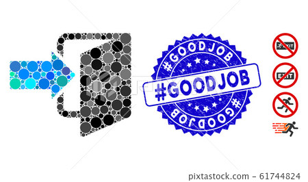 Collage Exit Door Icon with Grunge #Goodjob Stamp 61744824