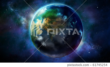 Realistic Earth from space showing Africa and Asia. Realistic Earth from space showing Africa and Asia. 61745254
