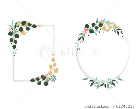 spring leaves wreath, oval and square, ellipse for wedding card. 2020 trend colors. Vector illustration spring leaves wreath, oval and square, ellipse for wedding card. 2020 trend colors. Vector illustration 61745255