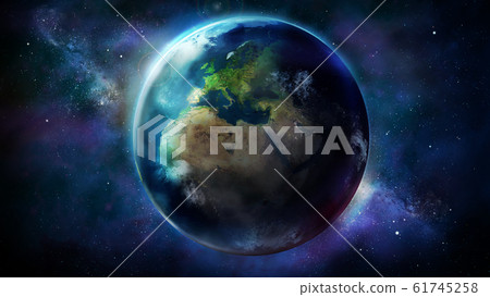 The day half of the Earth from space showing Africa, Europe and Asia The day half of the Earth from space showing Africa, Europe and Asia 61745258