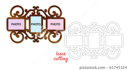 Frame for photos for laser cutting. Collage of Frame for photos for laser cutting. Collage of 61745324