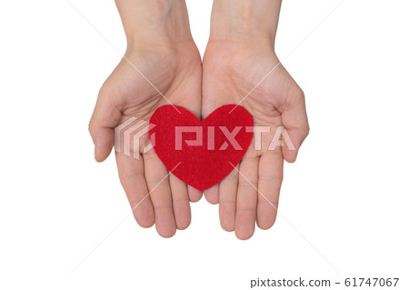 hands hold a red heart on white background hands hold a red heart on white background 61747067