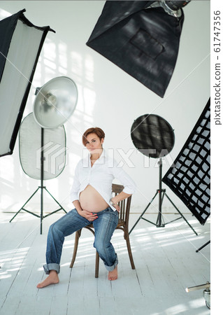 Beauty Pregnant Woman Happily Smiles Close Up 61747356