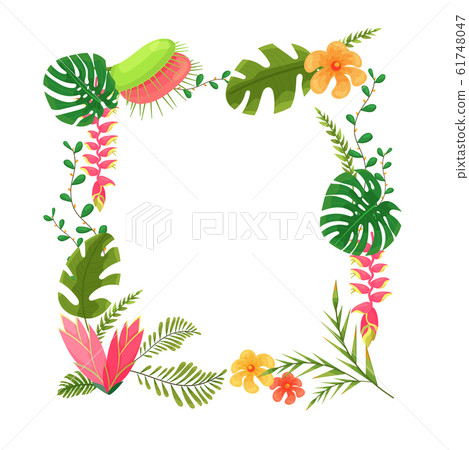 Beautiful frame with jungle leaves, flowers 61748047