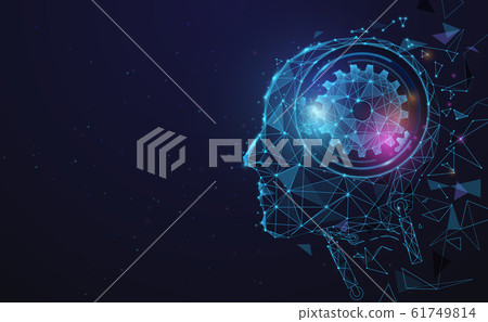 AI, Artificial intelligence. Ai digital brain. Robotics concept. Human face made from polygon 61749814