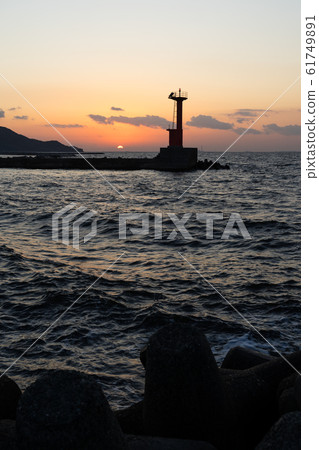 Sunset Lighthouse Sea Sunset Lighthouse Sea 61749891