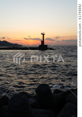 Sunset Lighthouse Sea Sunset Lighthouse Sea 61749892