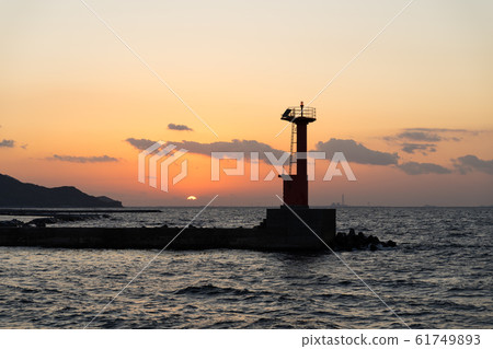 Sunset Lighthouse Sea Sunset Lighthouse Sea 61749893