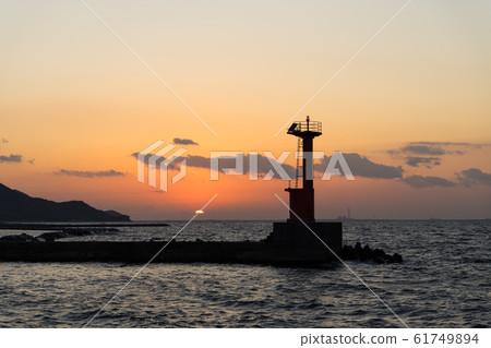Sunset Lighthouse Sea Sunset Lighthouse Sea 61749894