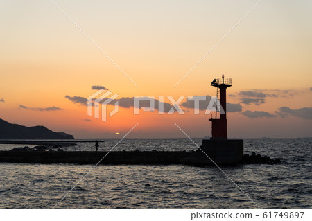 Sunset Lighthouse Sea Sunset Lighthouse Sea 61749897