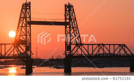 Dusk of Chikugo River rising bridge Dusk of Chikugo River rising bridge 61752191