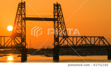 Dusk of Chikugo River rising bridge Dusk of Chikugo River rising bridge 61752192