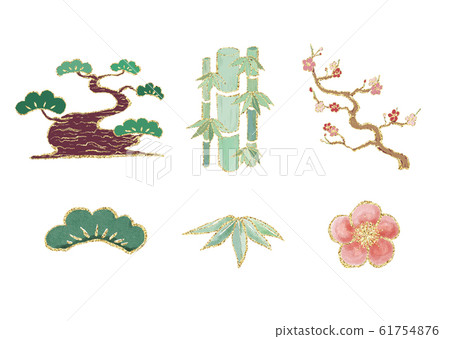 Shochiku plum hand-painted icon (gold leaf style) 61754876