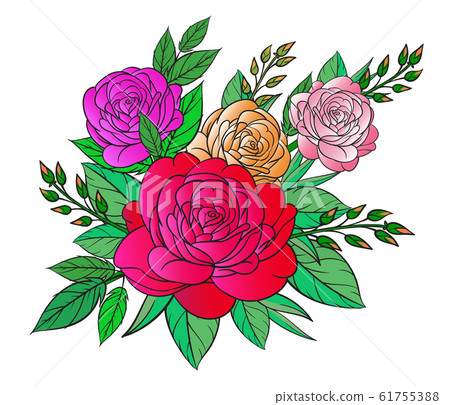 Art of nature, A bouquet of bright red roses on a white background.hand drawn style vector design illustrations. 61755388