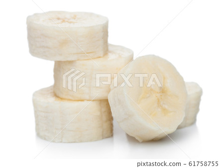 Fresh ripe organic banana sliced pieces on white 61758755