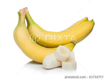 Fresh ripe organic bananas cluster with sliced Fresh ripe organic bananas cluster with sliced 61758757