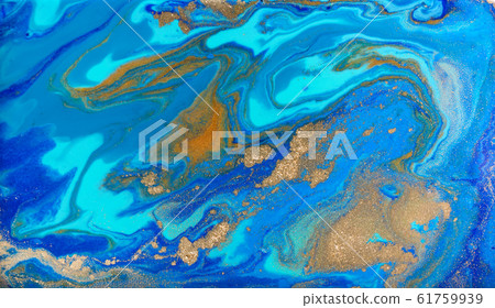 Marbled blue and gold abstract background. Liquid marble pattern. Marbled blue and gold abstract background. Liquid marble pattern. 61759939