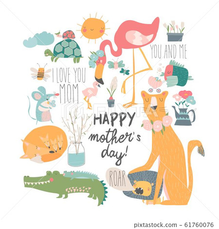 Cute cartoon animals mothers with their cubs 61760076