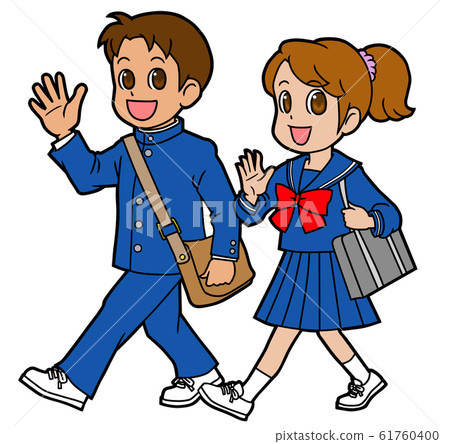 Two men and women of junior high school students walking in uniform Two men and women of junior high school students walking in uniform 61760400