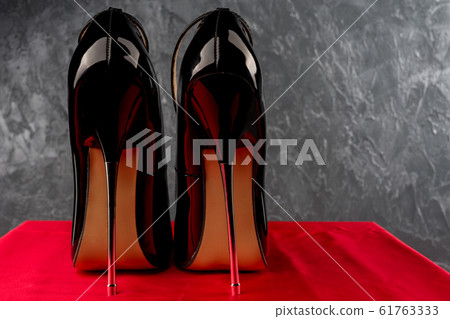 Black fetish shiny patent leather stiletto high Black fetish shiny patent leather stiletto high 61763333