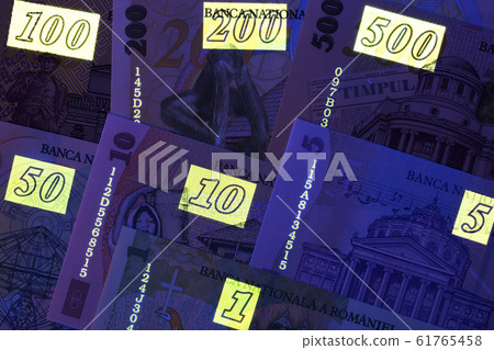 Romanian money - leu in uv rays Romanian money - leu in uv rays 61765458