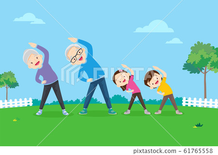 Elderly and kids doing exercises Elderly and kids doing exercises 61765558
