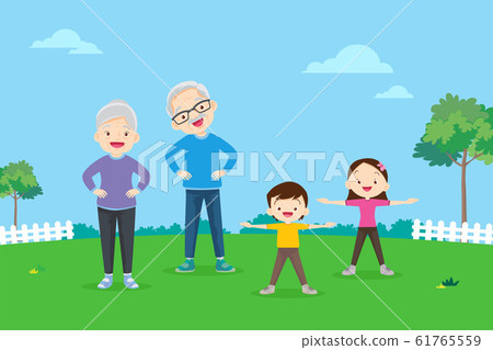 Elderly and childrens doing exercises Elderly and childrens doing exercises 61765559