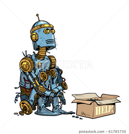 Beggar homeless robot asks for alms 61765730