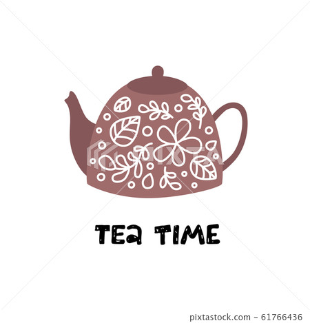 Tea time. Teapot with floral design elements. Restaurant menu or Invitation. Vector illustration 61766436