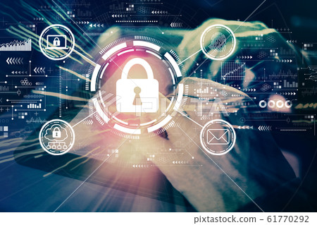 Internet network security concept with man using tablet Internet network security concept with man using tablet 61770292
