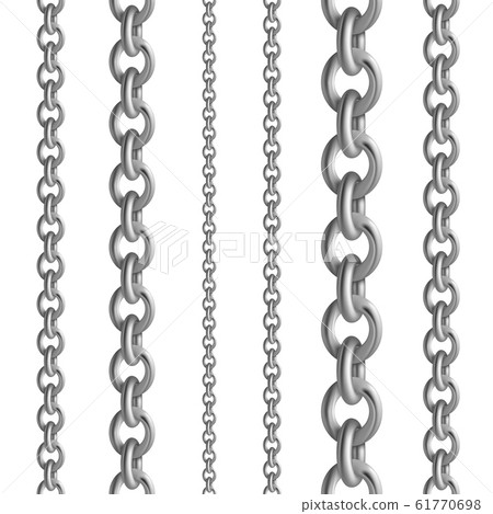 Metal seamless chain collections. Iron steel or silver chains set. Vector illustration metallic border on white background 61770698